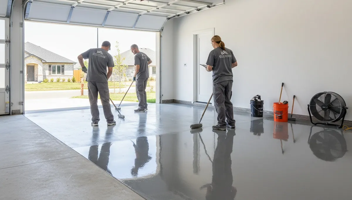 Professional epoxy garage floor coating in Omaha, NE with durable, moisture-resistant finish