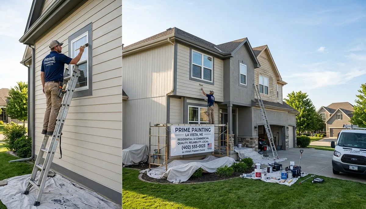 Professional house painters working on residential exterior in Omaha, NE