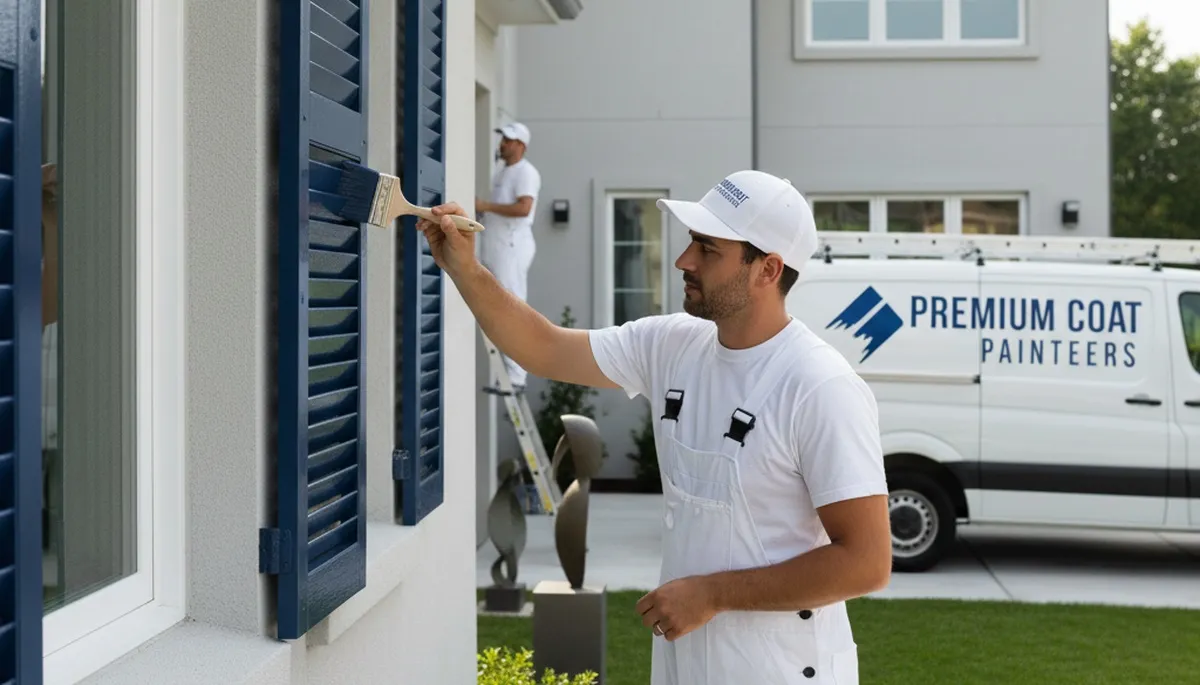Professional shutter painting and refinishing on a home exterior in Omaha, NE