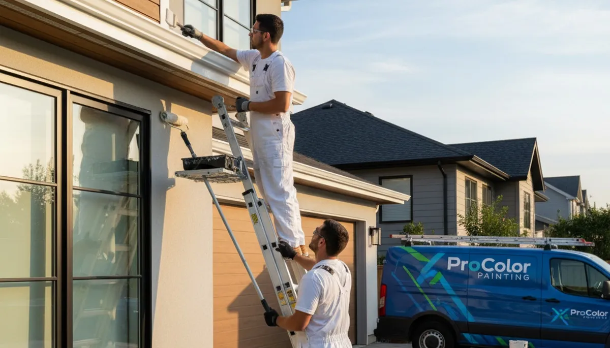 Professional trim and fascia painting on Omaha NE home exterior by expert house painters